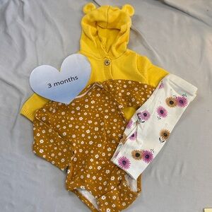 Pekkle - 3-piece 3 month - Yellow Hooded Cardigan and Floral Set